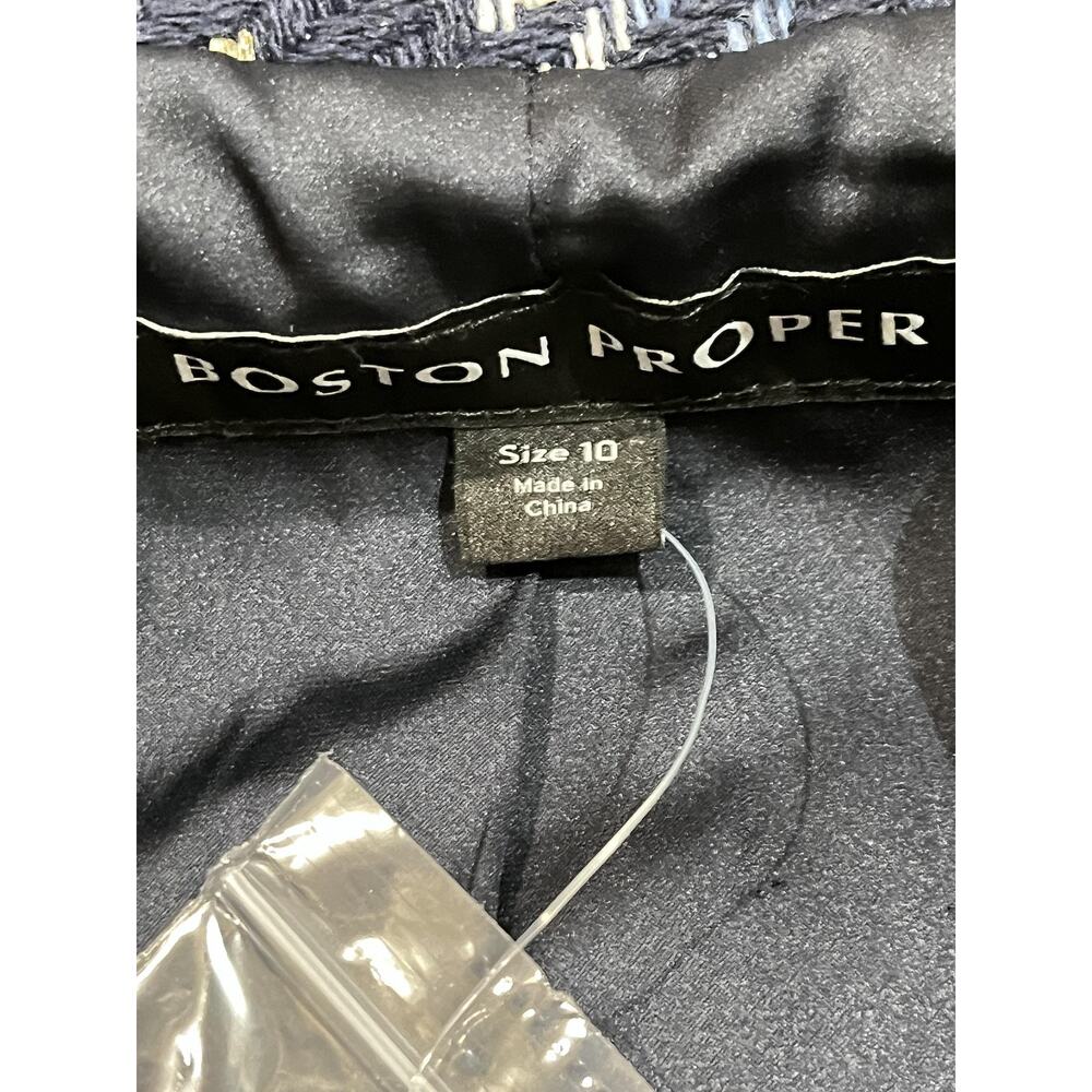 Boston Proper Blazer Womens Size 10 Blue Plaid Tweed Gold Button Double Breasted - Picture 11 of 13